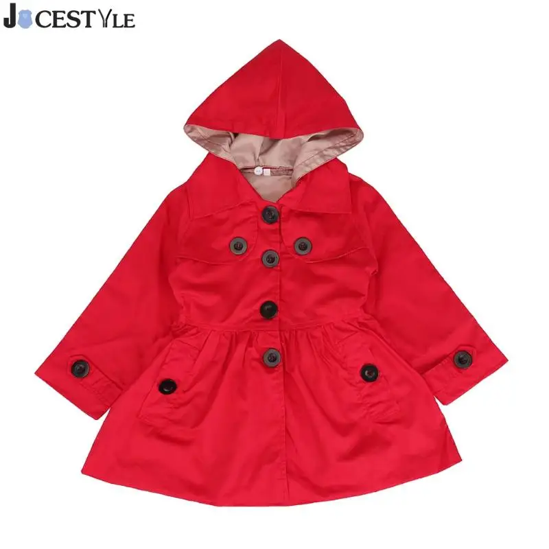Красный Jocstyle/осенние детские куртки для девочек; однотонная ветровка со съемным капюшоном; плащ; Верхняя одежда; Осенняя модная детская куртка для девочек - Цвет: Красный