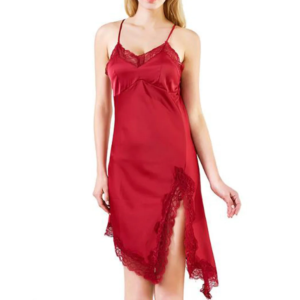 Горячая сексуальная женская ночная рубашка из искуственного шелка нижнее белье