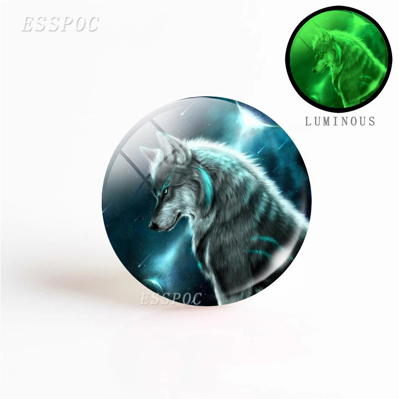 5PCS/SET 25mm Luminous Glass Cabochon Jewelry Aggressive Wolf Pattern Round Making Glowing In The Dark DIY Gift