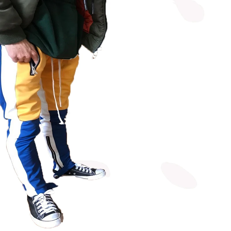 2018 бренд уличной ретро Лоскутная Штаны хит Цвет шить боковые полосы Эластичные