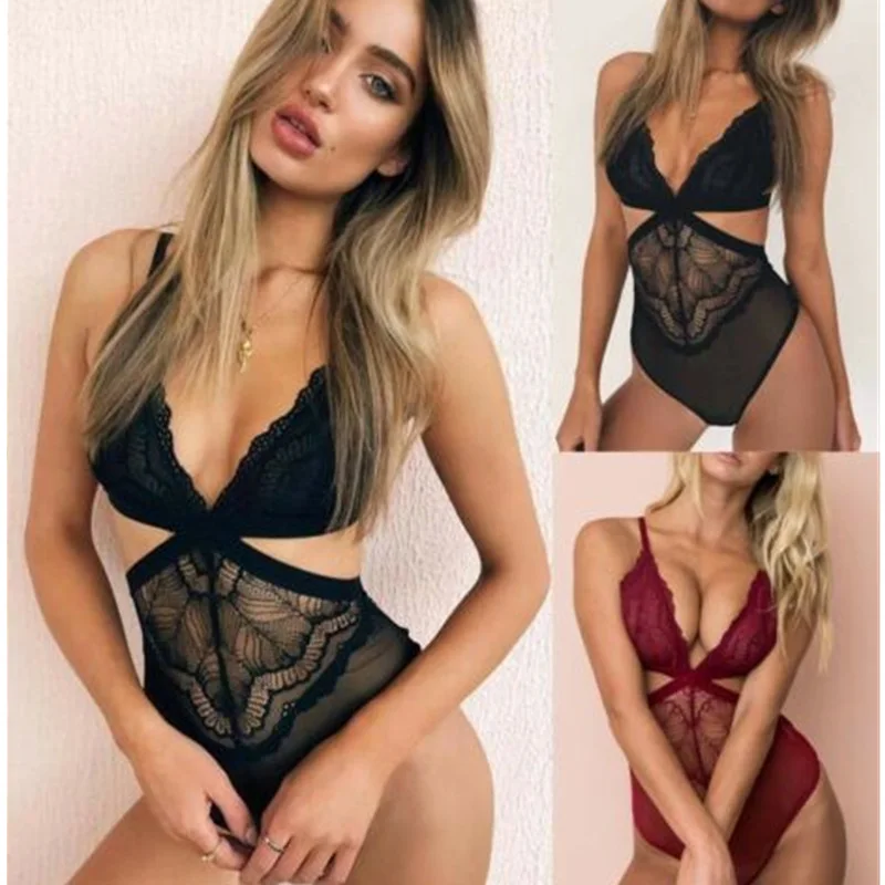 Сексуальное женское эротическое нижнее белье Пижамный комбинезон Кружевная