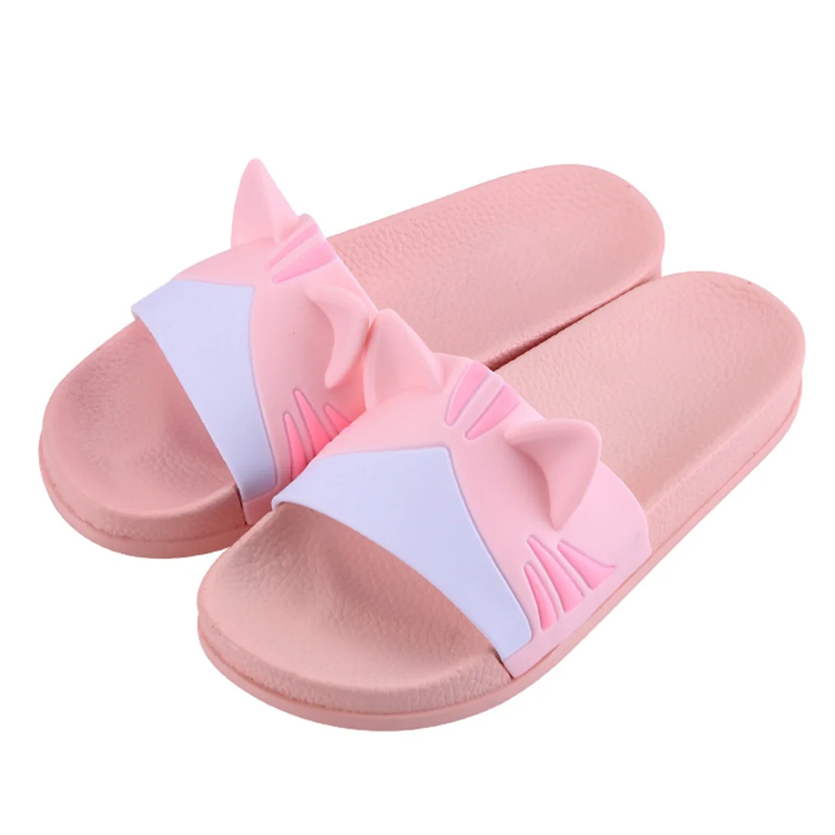 Cat Pink Мода в виде бульдога; шлепанцы летние сандалии; пляжные шлепанцы; Для женщин Обувь с рисунком из мультфильмов снаружи Милый Забавный Ванная комната Чулочные изделия для дома - Цвет: Cat Pink