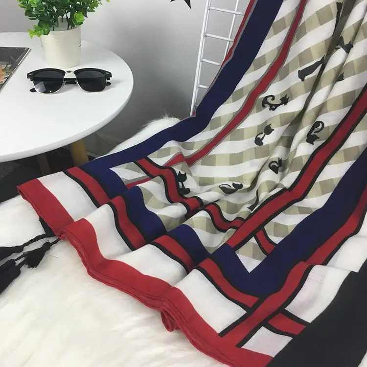 2018 New Fashion Scarf Summer Korean Girl Cat Cotton and Tassel Tour Sunscreen Shawl Beach hijab | Аксессуары для одежды