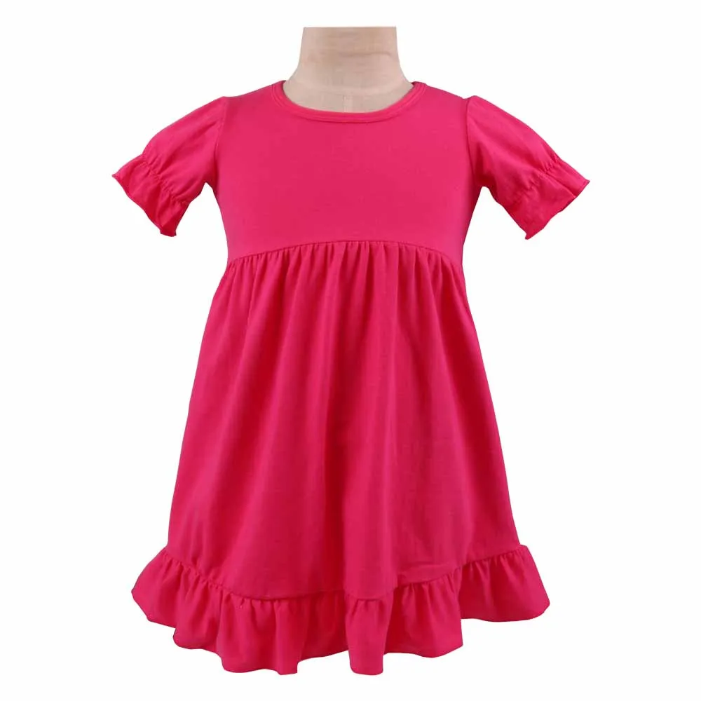 hot pink Детские платья для девочек; хлопковое однотонное платье с оборками; одежда для сна; летнее платье с короткими рукавами для девочек; летнее платье для девочек - Цвет: hot pink