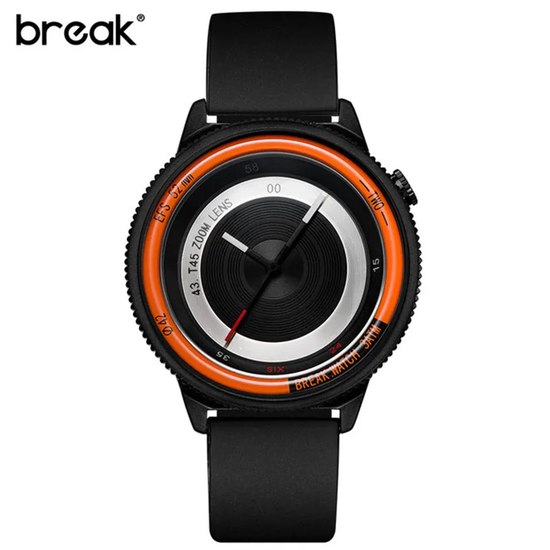 rubber orange Break Orange модные повседневные мужские кварцевые часы Relojes из нержавеющей стали мужские наручные часы водонепроницаемые мужские часы черные - Цвет: rubber orange