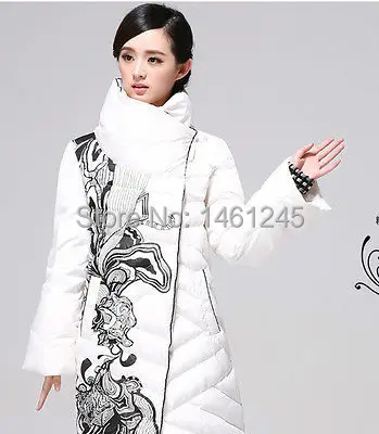 Women's Winter Down Jacket Coat Europe Floral Fashion Long Overcoat vintage y528 | Женская одежда
