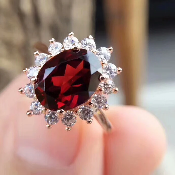 

KJJEAXCMY Fine jewelry 925 pure silver inlaid with natural garnet rings.