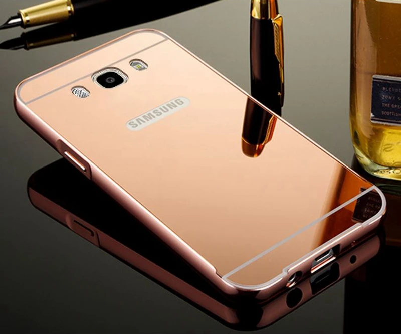 Для samsung J5 2016 покрытие корпуса Зеркало чехол Алюминий металлический бампер акрил