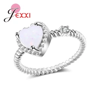 trendy love heart cz crystal women rings 925 sterling silver white opal fashion women bridal wedding party gift