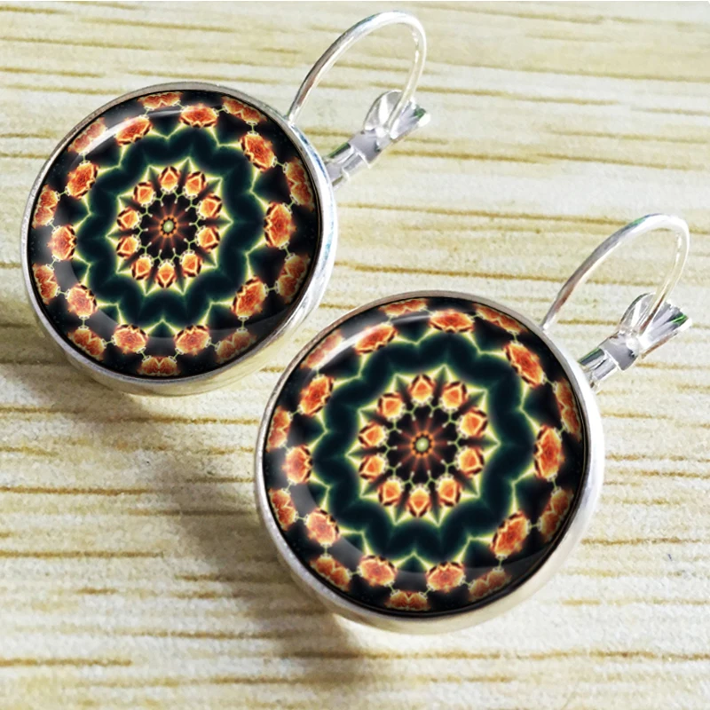 Серьги SUTEYI с цветком мандалы Серебристые серьги чакрами йогой хной