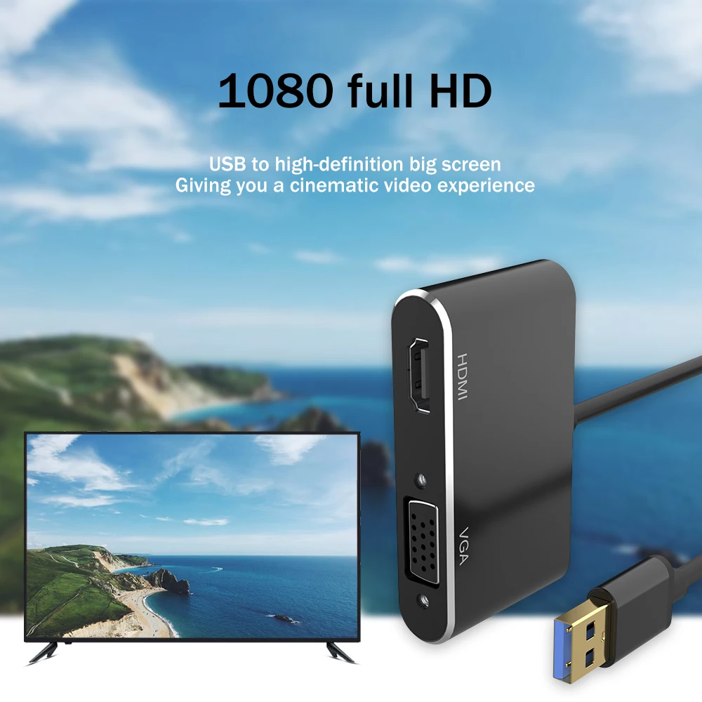 USB3.0 к адаптер HDMI VGA HD 1080P мульти-дисплей 2в1 USB к HDMI/VGA конвертер аудио видео кабель для Macbook адаптер для компьютера
