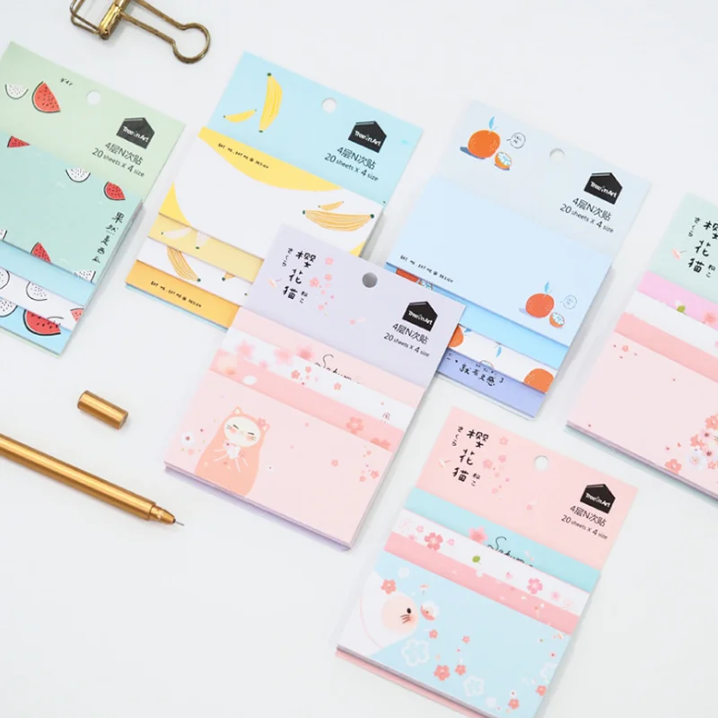 1 шт. мультяшная Sakura кошка фрукты друзья блокнот липкая бумага Корейская Школа