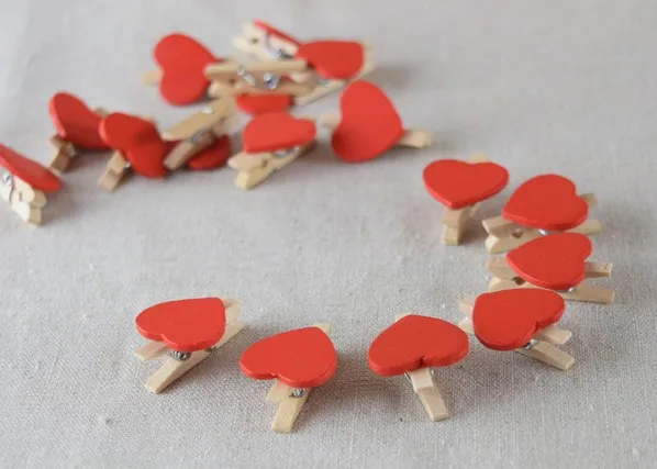 Натуральные Деревянные Мини-прищепки с красными сердцами-День Святого Валентина