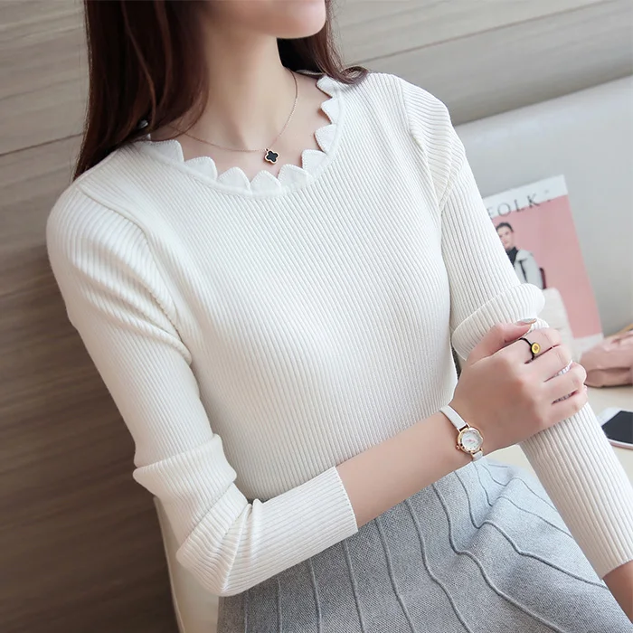 Новинка 2017 зимний свитер Женский однотонный короткий облегающий вязаный с