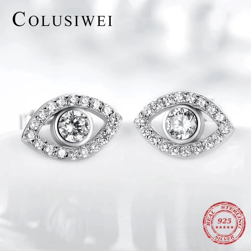 Colusiwei 2019 Роскошные серьги гвоздики из серебра 925 пробы с фианитом и прозрачными