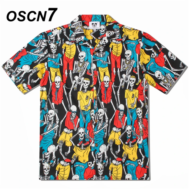 

OSCN7 2021 Casual Printed Short Sleeve Shirt Men Street Summer Hawaii Beach Women Short Sleeve Shirts Harujuku Mens CS005