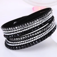 hocole fashion wrap leather bangle charm leather bracelet rhinestone crystal jewelry for women feminino pulseras mulher jewelry