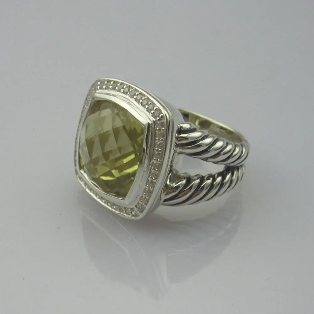 Lemon Citrine Цельное ювелирное изделие из серебра 925 пробы 14 мм кольцо с голубым топазом дизайн бренда ювелирные изделия из стерлингового серебра Аметист Черный оникс цитрин женское кольцо - Цвет камня: Lemon Citrine