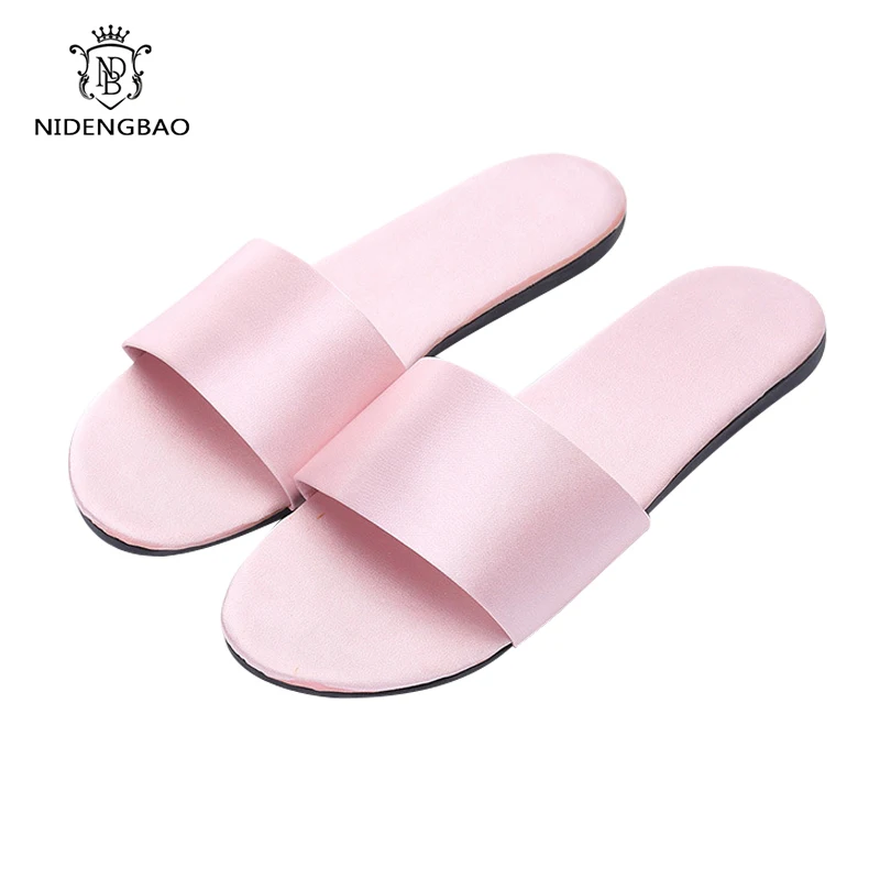 Атласные женские тапочки Нескользящие беззвучные бесшумные домашние обувь для