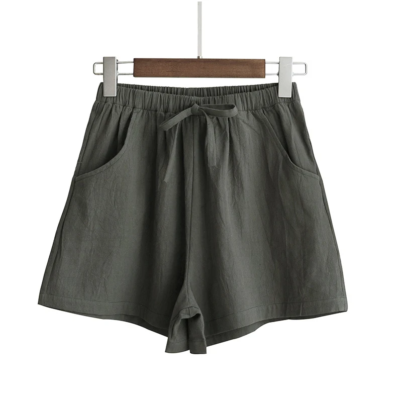 Pine Green Хлопок льняные шорты женские летние шорты брюки Feminino женские высокие эластичные домашние Свободные повседневные шорты с карманами - Цвет: Pine Green
