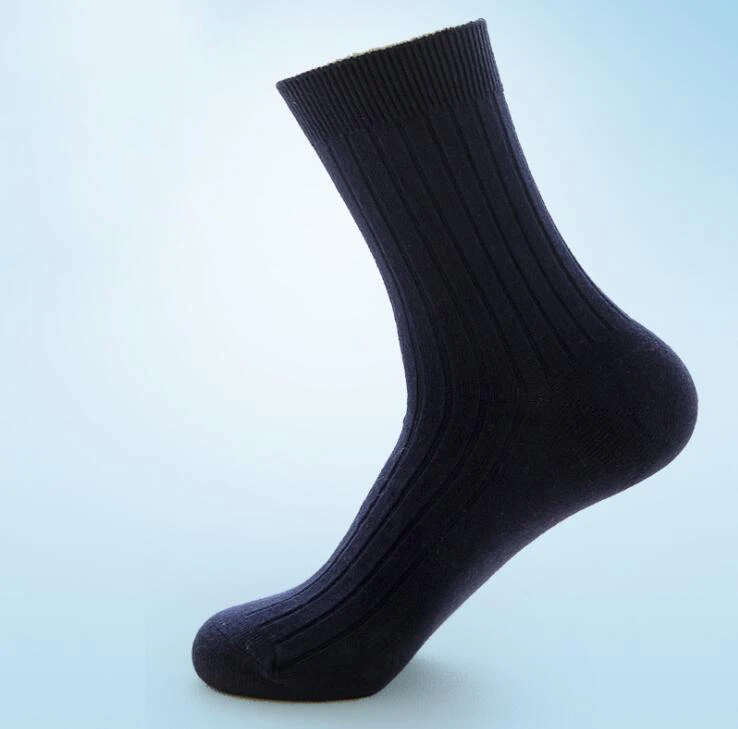 navy AAA Cotton Men's Socks Business Stripe High Crew Socks Breathable Deodorant Socks Man Sox Autumn Winter Hosiery - Цвет: navy