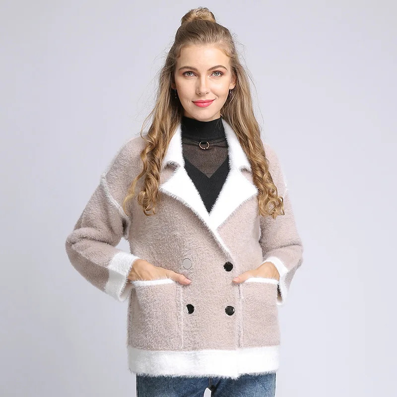 Зимний теплый норковый кашемировый кардиган свитер пальто модные однотонные