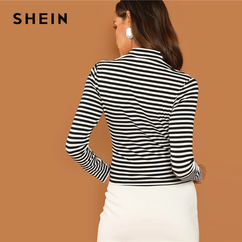 SHEIN Полосатый Джемпер С Длинными Рукавами Облегающий Джемпер В Полоску