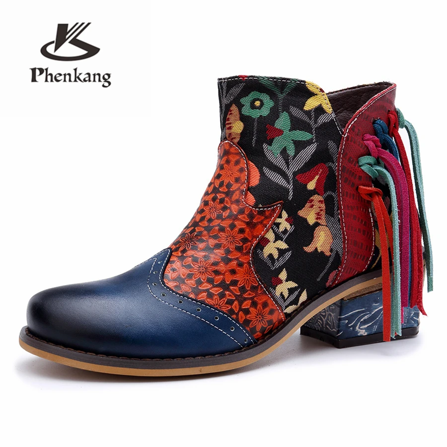 

Women winter Boots Genuine cow Leather Retro casual Ankle Comfortable quality soft Shoes Brand Designer Handmade blue 2019