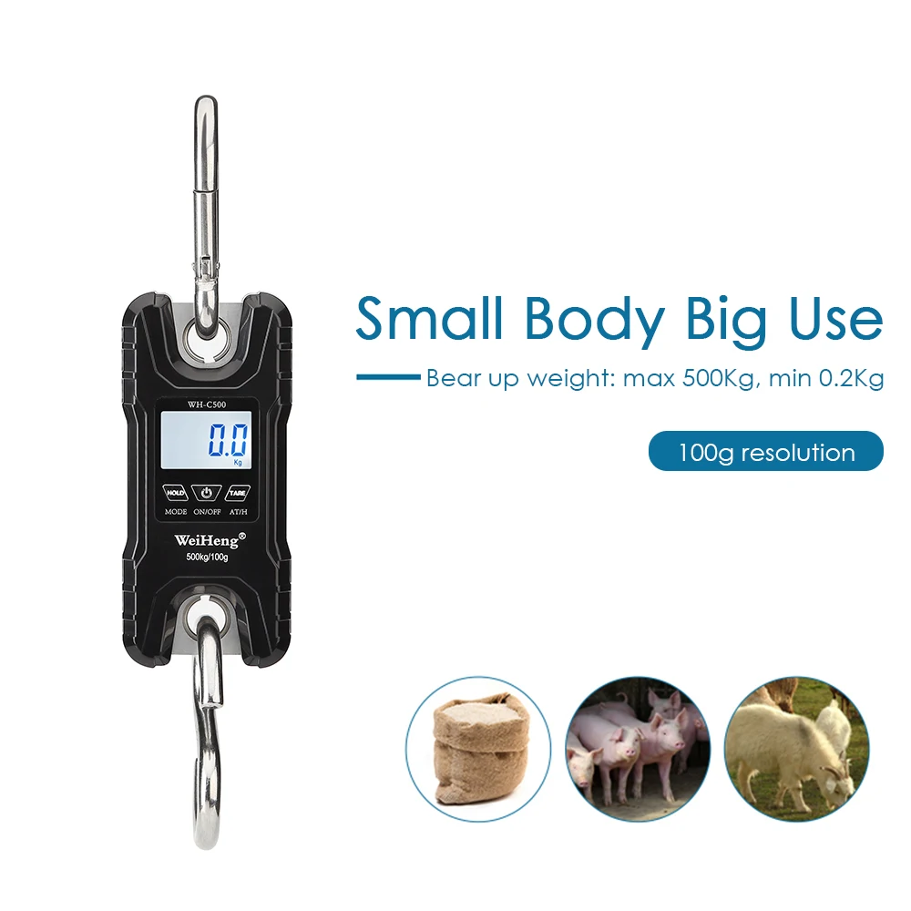 500kg/1102lb Portable Mini Industrial Crane Scale Digital LCD Electronic Scales Heavy Duty Hanging kitchen Weight Hook Scales