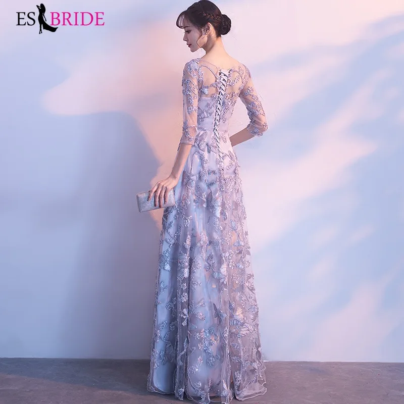 2019 New arrival Women Elegant Evening Dresses Round Collar Printing Tulle Short Sleeve Grey Casual Party Dress ES1221 | Свадьбы и