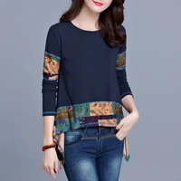 vintage t shirt long sleeve women tee shirt tunic plus size irregular patchwork 100 cotton ladies casual tops