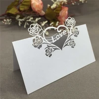 50pcs romantic wedding name card laser cut heart rose love pattern place card wedding seat card party wedding decorations supply
