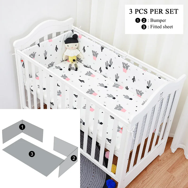 3pcs set catcus Muslinlife, милый кактус, треугольник, детские кроватки, бамперы, модный Детский комплект постельного белья для девочек, хлопковое детское постельное белье, 130*70 см - Цвет: 3pcs set catcus