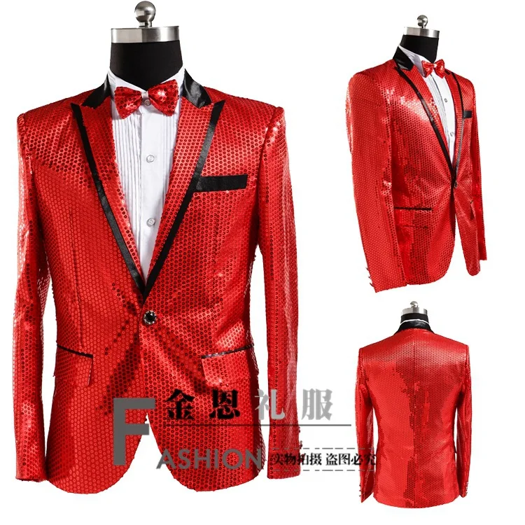

Brand Men Classic Court Blazer Stage Costumes For Singers DJ Paillette Silver White Red Black Slim Fit Sequin Suit Jacket