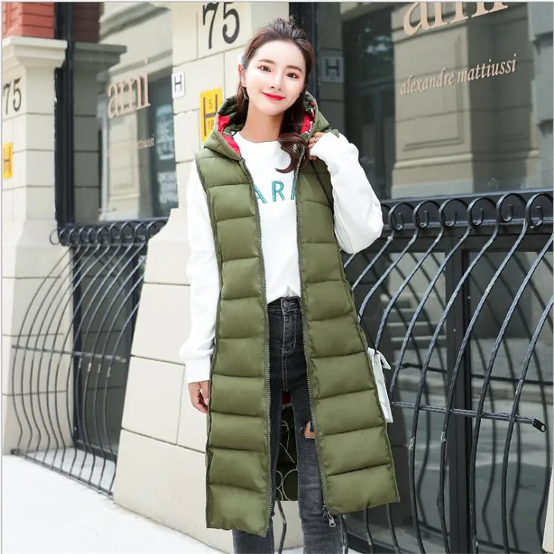 Женский Длинный жилет с капюшоном новый стиль двухсторонний облегающий