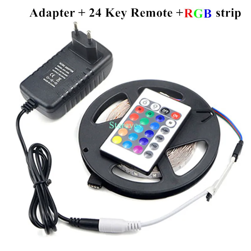 RGB Kit 1 комплект 5 м SMD 3528 2835 300 светодиодный RGB светодиодный полосы светодиодный светильник клейкие ленты USB флэш светильник ing не Водонепроницаемый полосы+ Пульт ДУ+ 2A Мощность адаптер - Испускаемый цвет: RGB Kit