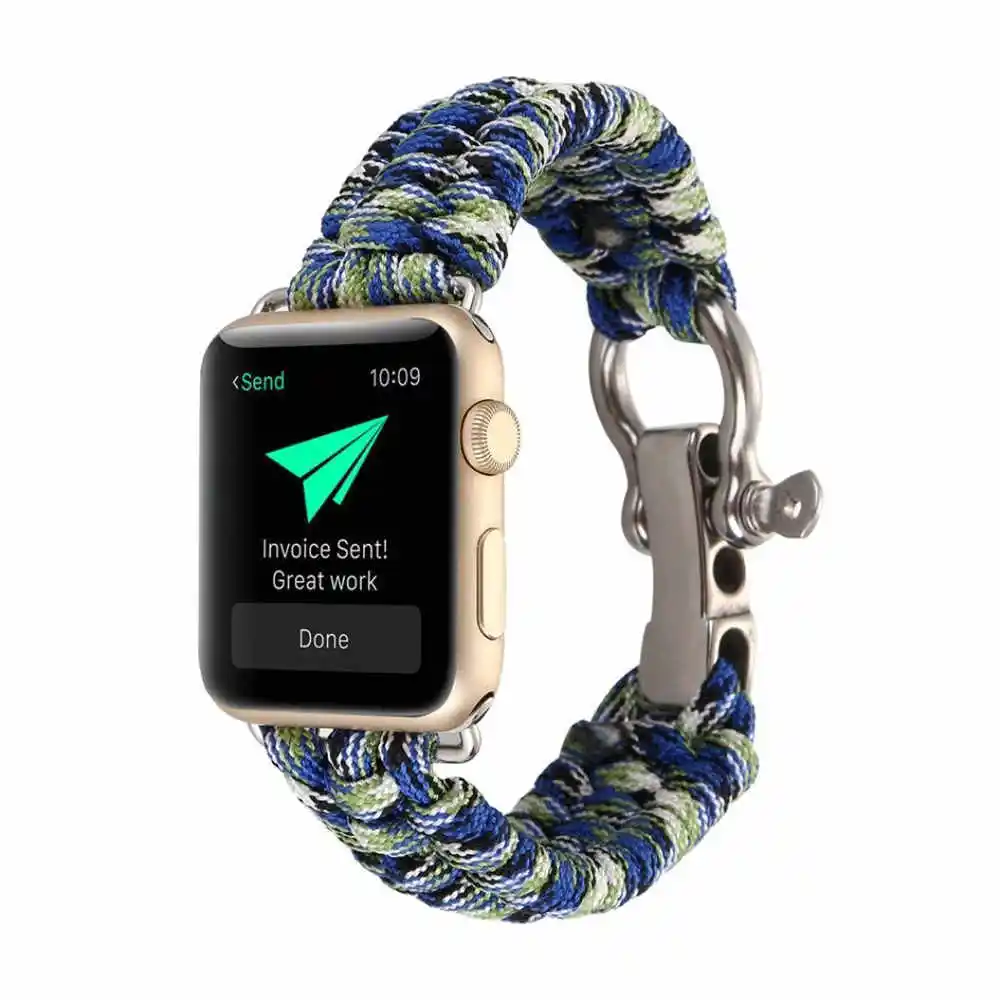 Camouflage blue Для наручных часов iWatch серии 4/3/2/1 выживания ремешок, нейлоновая веревка ремешок на запястье с повышенной прочности для выживания на природе с металлической соединительной скобой и 550 Паракорд - Цвет ремешка: Camouflage blue