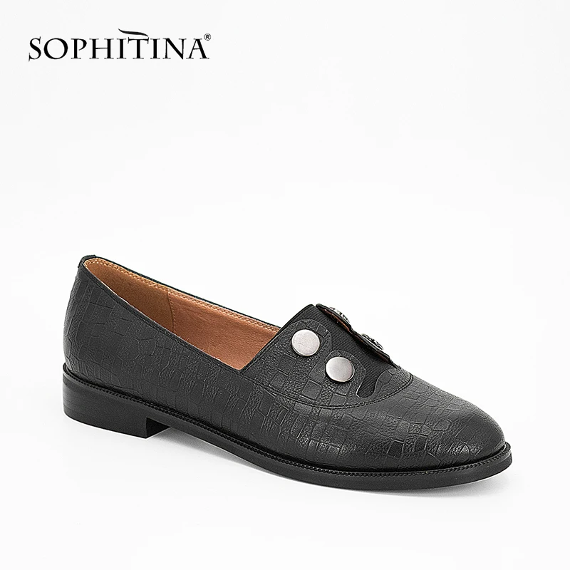 Женские офисные туфли SOPHITINA черные из натуральной овечьей кожи на плоской
