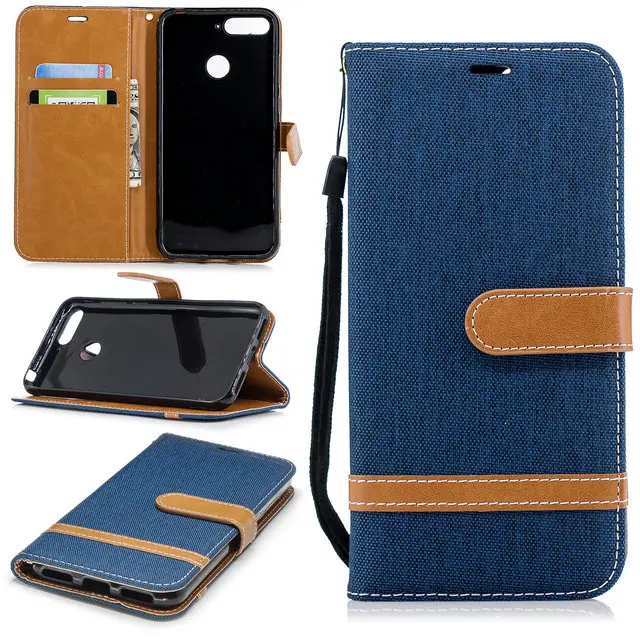 Dark blue flip case Для huawei Honor 7C AUM L41 Чехол-книжка, тканевый кожаный кошелек для Funda huawei Honor 7C чехол Hono C7 AUM L41 Honor7C чехол - Цвет: Dark blue flip case