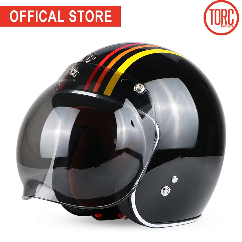 TORC moto rcycle шлем винтажный с открытым лицом пузырьковый козырек moto rbike moto cross jet Ретро шлем capacete DOT T50 moto шлем - Цвет: Gold Track bubble