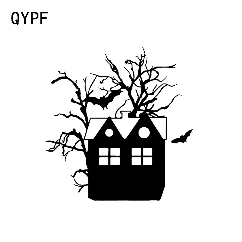 QYPF 12 6*13 2 Смешные Хэллоуин страшные летучие мыши домик дерево виниловые вечерние