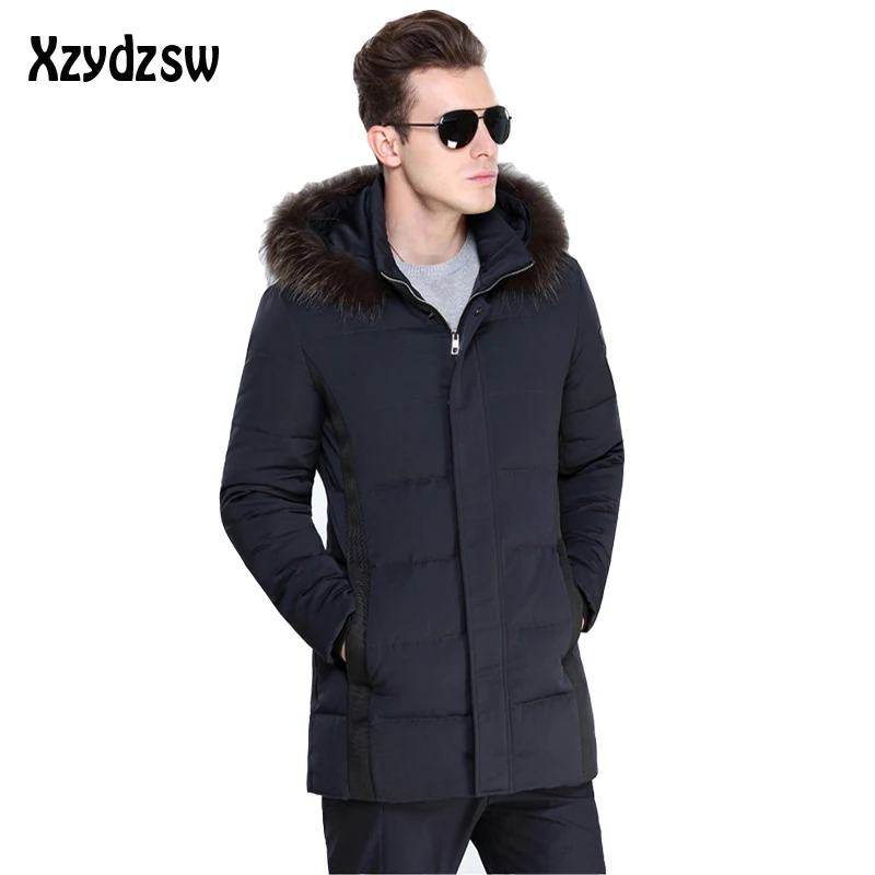 Зимняя куртка Мужская на утином пуху канадский Гуде меховой капюшон съемная