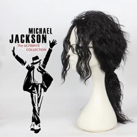 anime michael jackson long black curly wig cosplay costume hair mj high quality role play wigs free shipping