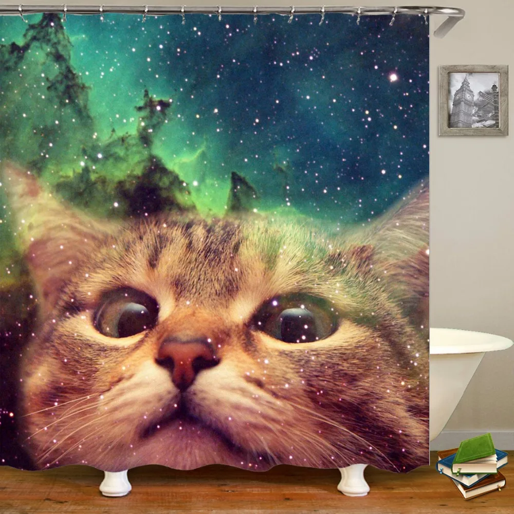 Занавеска для душа Galaxy Cat забавная космическая занавеска ванной комнаты с