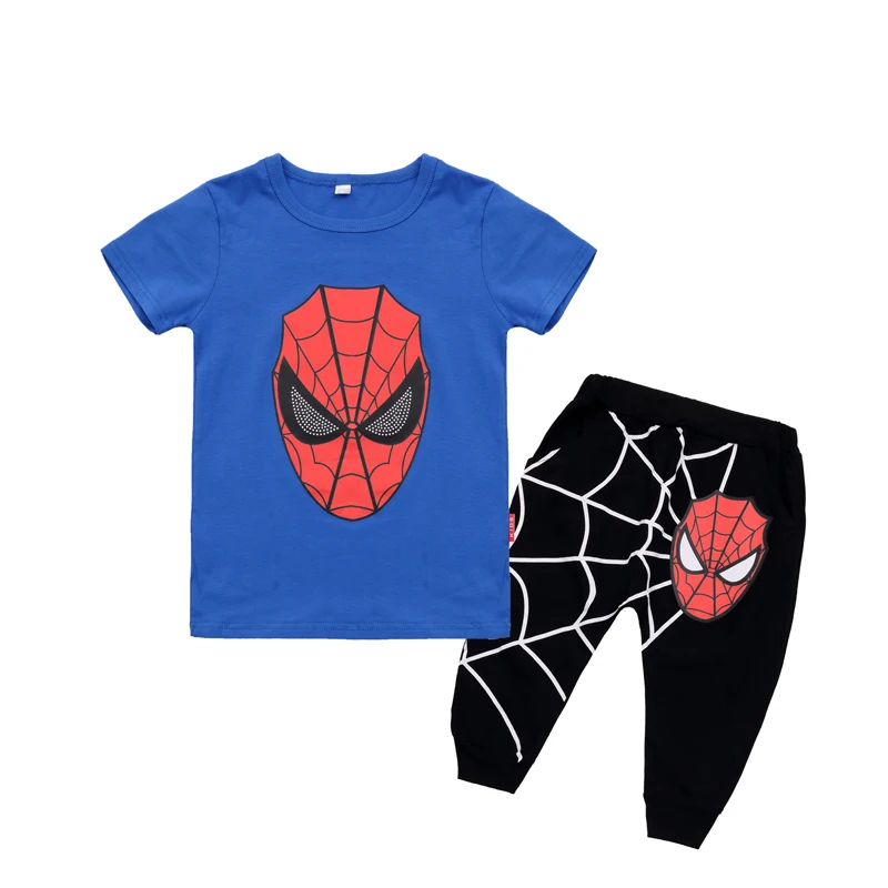2018 новый летний спортивный костюм с человеком-пауком для мальчиков футболка +