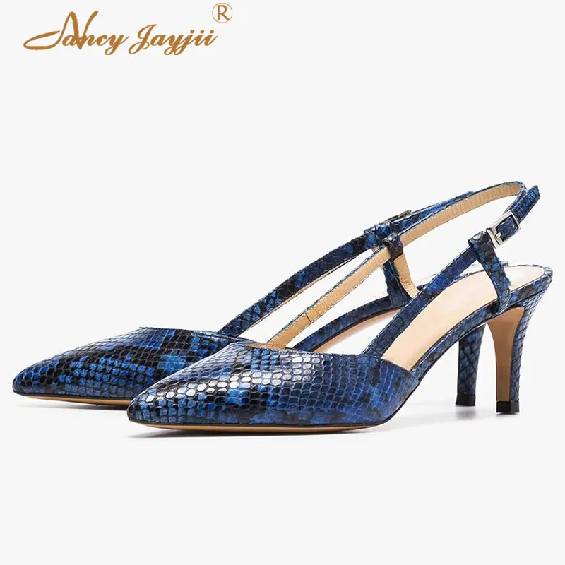 

Nancyjayjii Blue Snakeskin Women’S Sexy Slingbacks Pumps Pointed Toe High Thin Heels Ladies Office Party Buckle Strap Shoes 2021