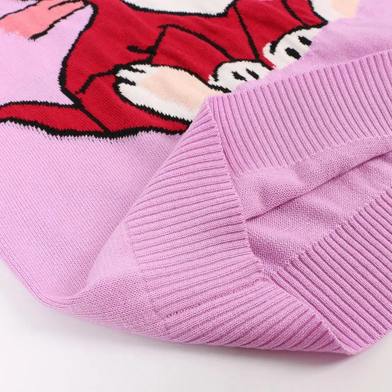 JOYDU 2018 New Autumn Jumper Cute Cat Cartoon Pattern Long Sleeve Knitted Sweater Women Purple Sweet Runway Harajuku Top | Женская