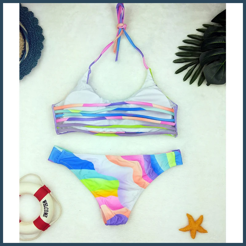 2018 цветной комплект бикини для женщин сексуальный купальник без спинки стринги