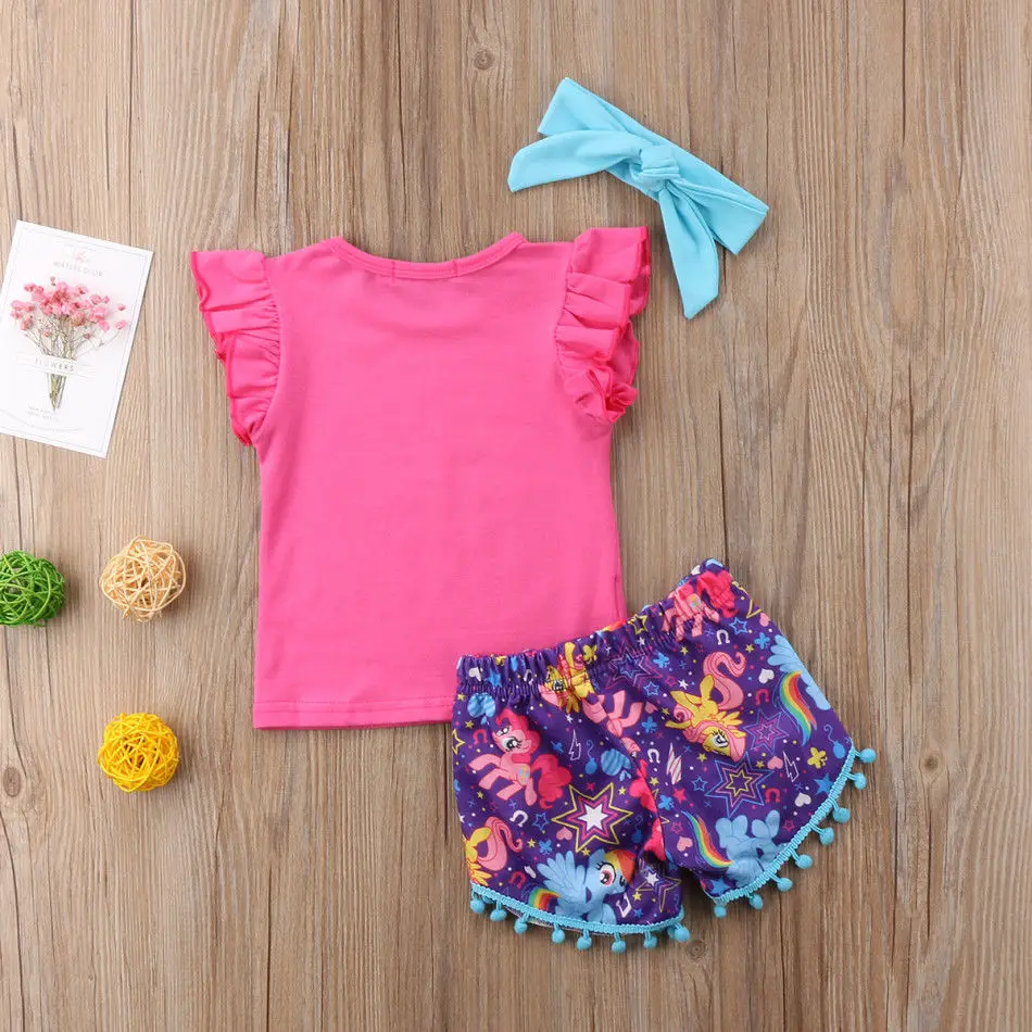 Летняя одежда для новорожденных детей и девочек с кисточками единорогом