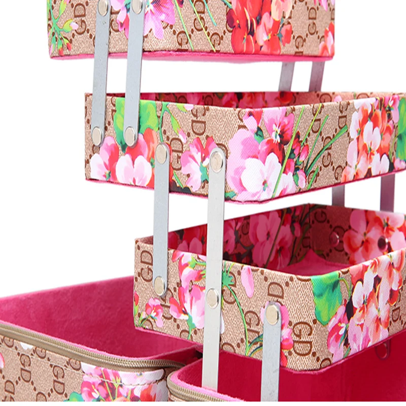 Многоуровневый большой профессиональный женский косметический чехол с цветами